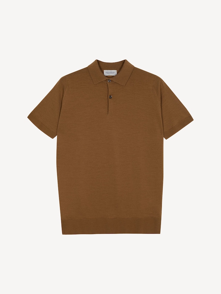John Smedley Brown Payton Short Sleeve Merino Wool Polo Shirt - Image 1 of 1