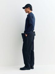 John Smedley Blue Belper Long Sleeve Merino Wool Polo Shirt - Image 3 of 6
