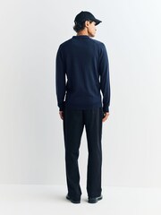 John Smedley Blue Belper Long Sleeve Merino Wool Polo Shirt - Image 4 of 6