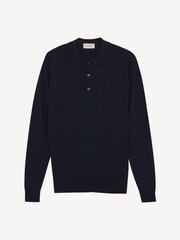 John Smedley Blue Belper Long Sleeve Merino Wool Polo Shirt - Image 6 of 6