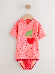 Burgundy Red Cherry Short Sleeved Sunsafe Swim Set (3mths-10yrs) - Image 1 of 4