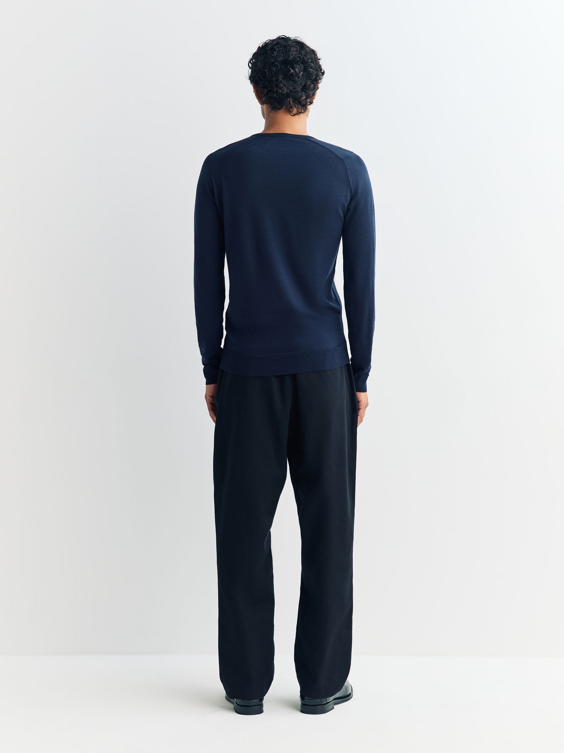 Buy John Smedley Blue Lundy Long Sleeve Merino Wool Crew Neck