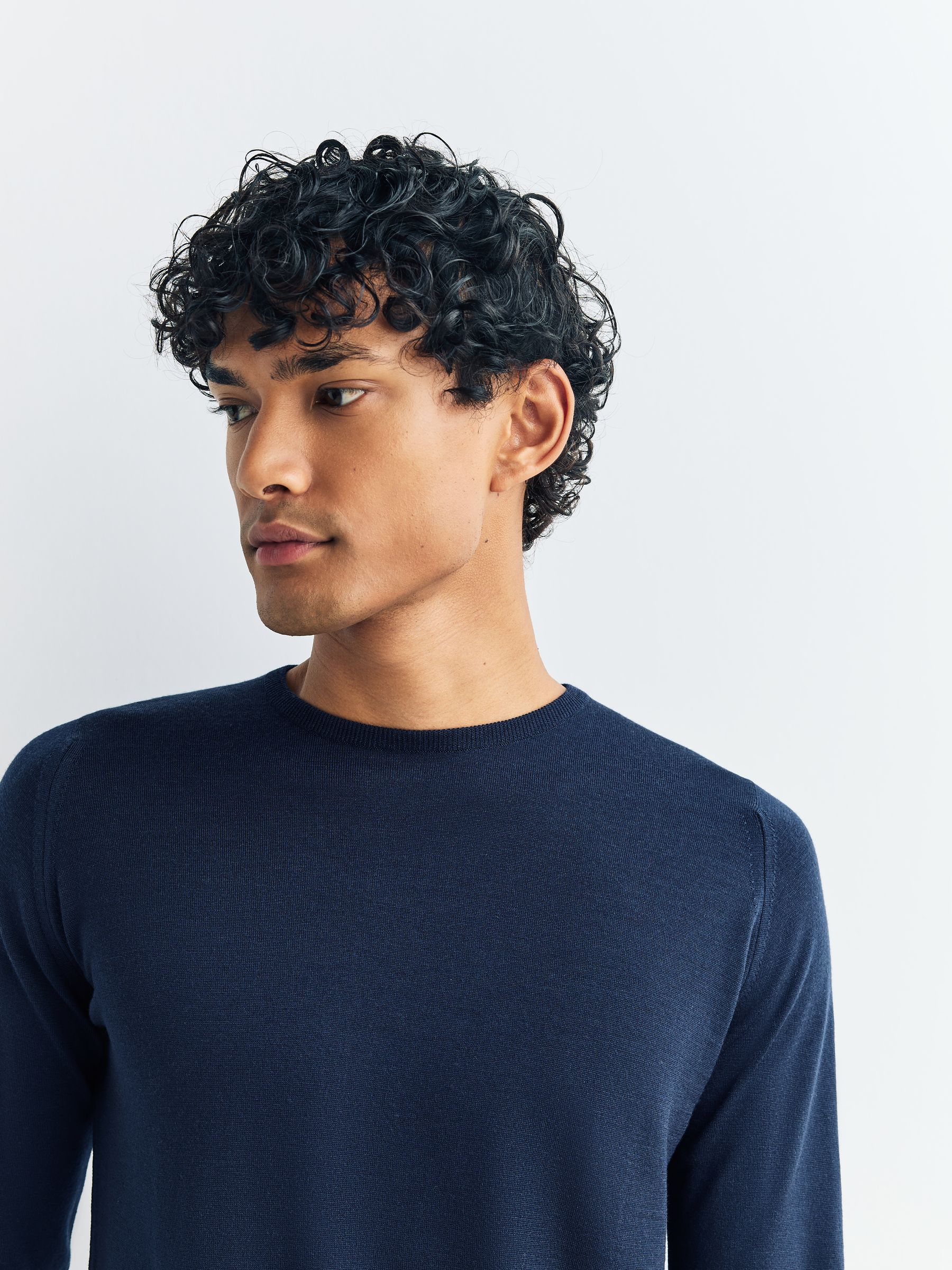 Buy John Smedley Blue Lundy Long Sleeve Merino Wool Crew Neck