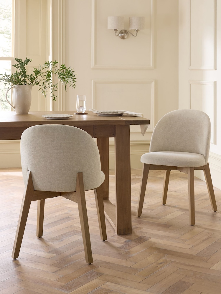 Set of 2 Tweedy Plain Light Natural Preston Mid Wood Leg Dining Chairs - Image 1 of 9