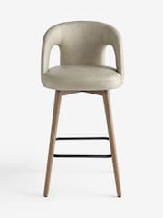 Easton Faux Leather Silver Grey Mid Wood Leg Orton Bar Stool - Image 2 of 10