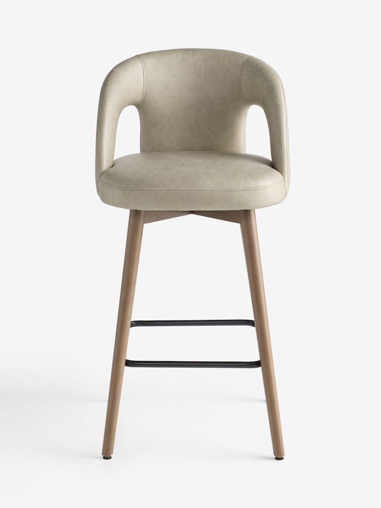 Easton Faux Leather Silver Grey Mid Wood Leg Orton Bar Stool - Image 2 of 10 Easton Faux Leather Silver Grey Mid Wood Leg Orton Bar Stool - Image 2 of 10