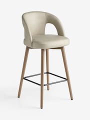 Easton Faux Leather Silver Grey Mid Wood Leg Orton Bar Stool - Image 4 of 10