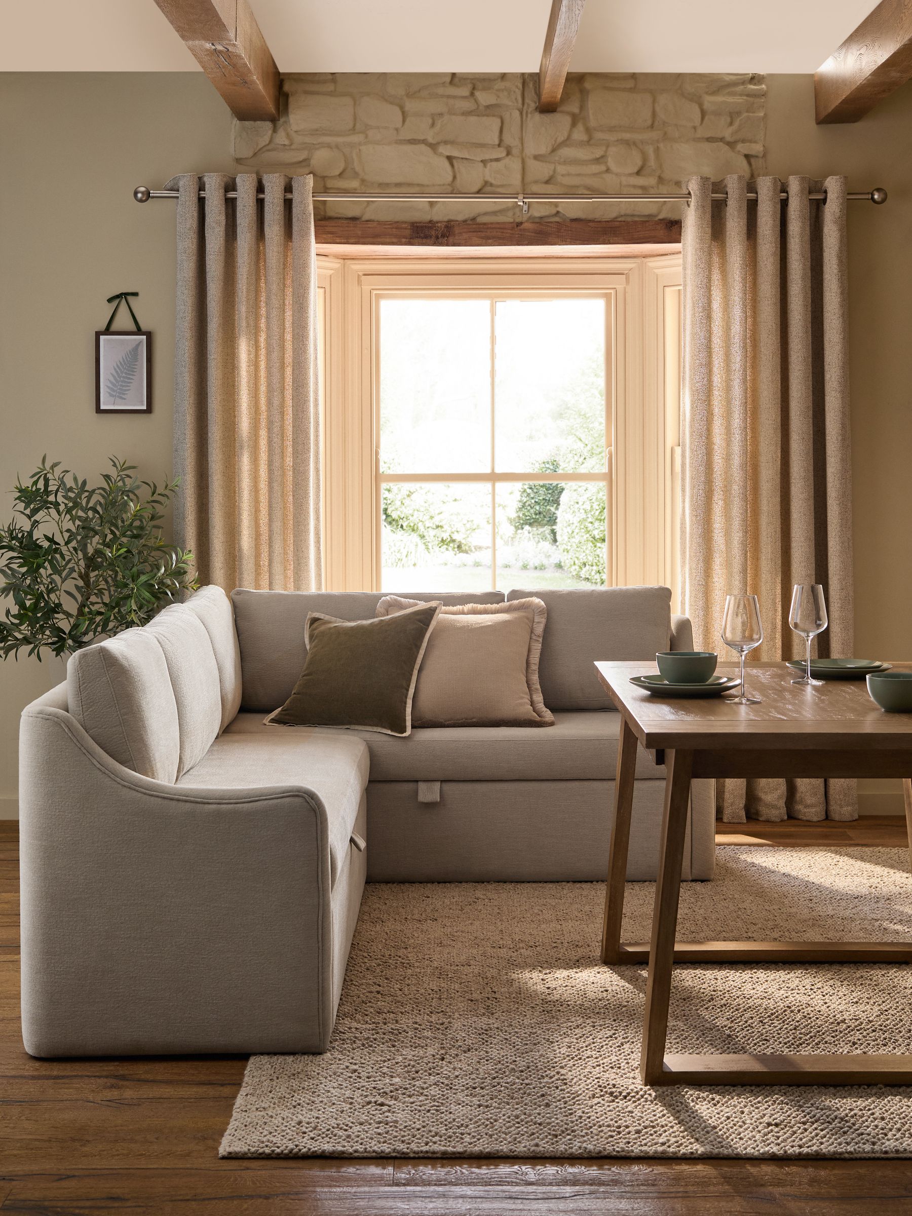 Relaxed Linen Look Pebble Aldridge Corner Storage Dining Bench