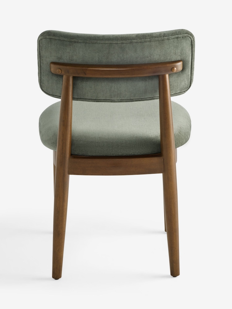 Set of 2 Relaxed Chenille Dark Green Dark Wood Leg Wrenley Dining Chairs - Image 7 of 7