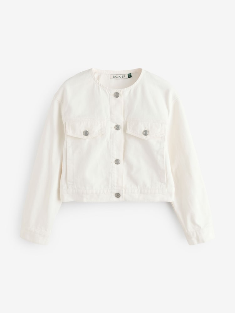 Baukjen Nova 100% Organic Cotton Collarless Denim White Jacket - Image 5 of 5