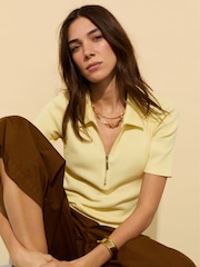 Baukjen Yellow Ivy Rib Zip Collar 100% Cotton Top - Image 1 of 4