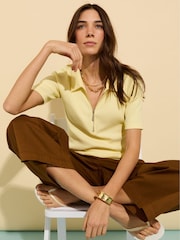 Baukjen Yellow Ivy Rib Zip Collar 100% Cotton Top - Image 3 of 4