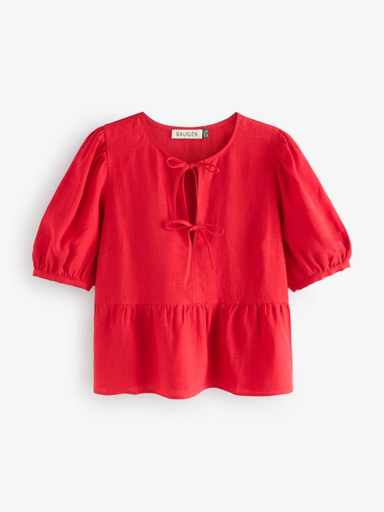 Baukjen Red Azura 100% Linen Tie Detail Blouse - Image 1 of 1