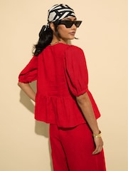 Baukjen Red Azura 100% Linen Tie Detail Blouse - Image 4 of 5