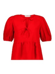 Baukjen Red Azura 100% Linen Tie Detail Blouse - Image 5 of 5