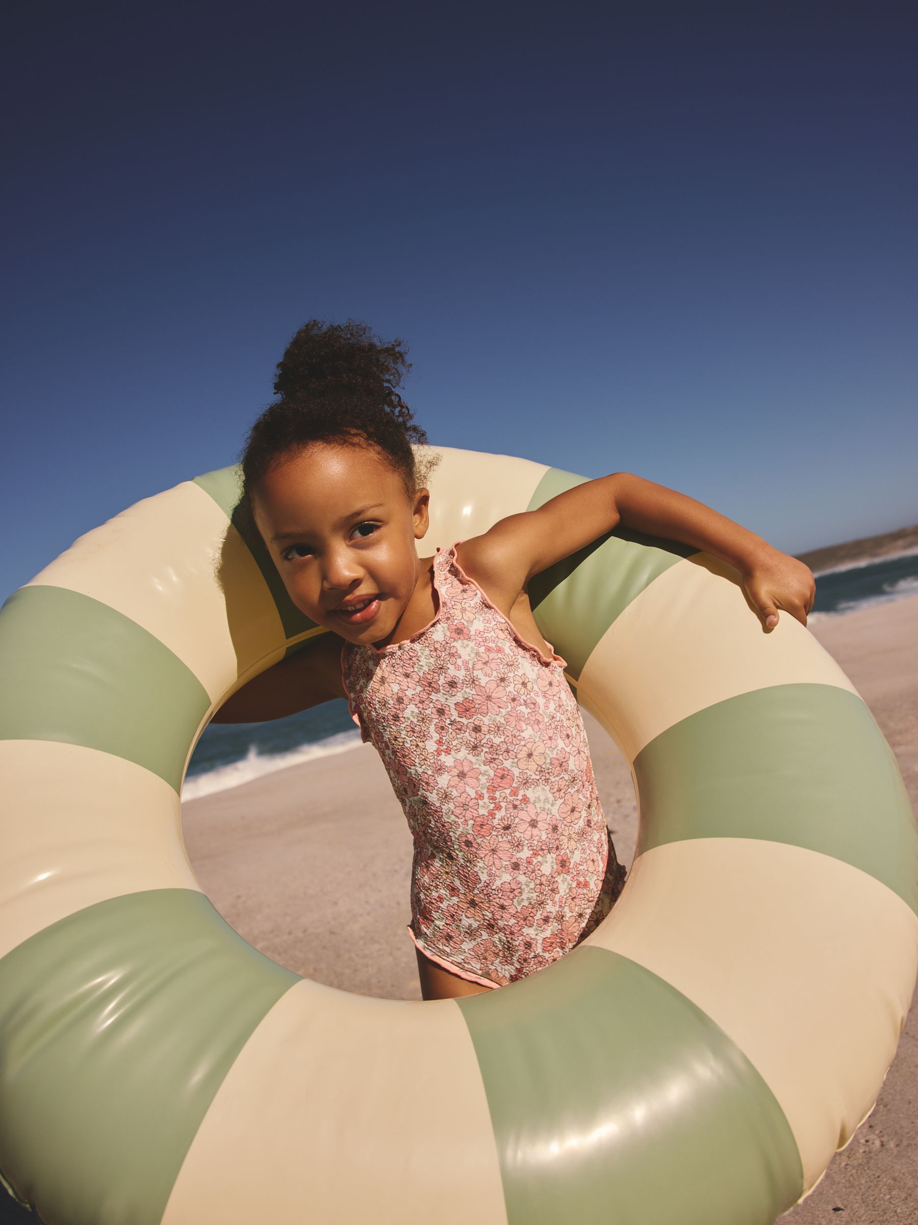 Buy Coral Pink Ditsy Floral Lettuce Edge Swimsuit (3mths-7yrs