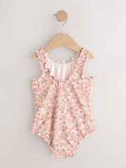 珊瑚粉紅色花卉風 - 37生菜邊泳裝（0個月-1歲） - 圖片 6，共 8