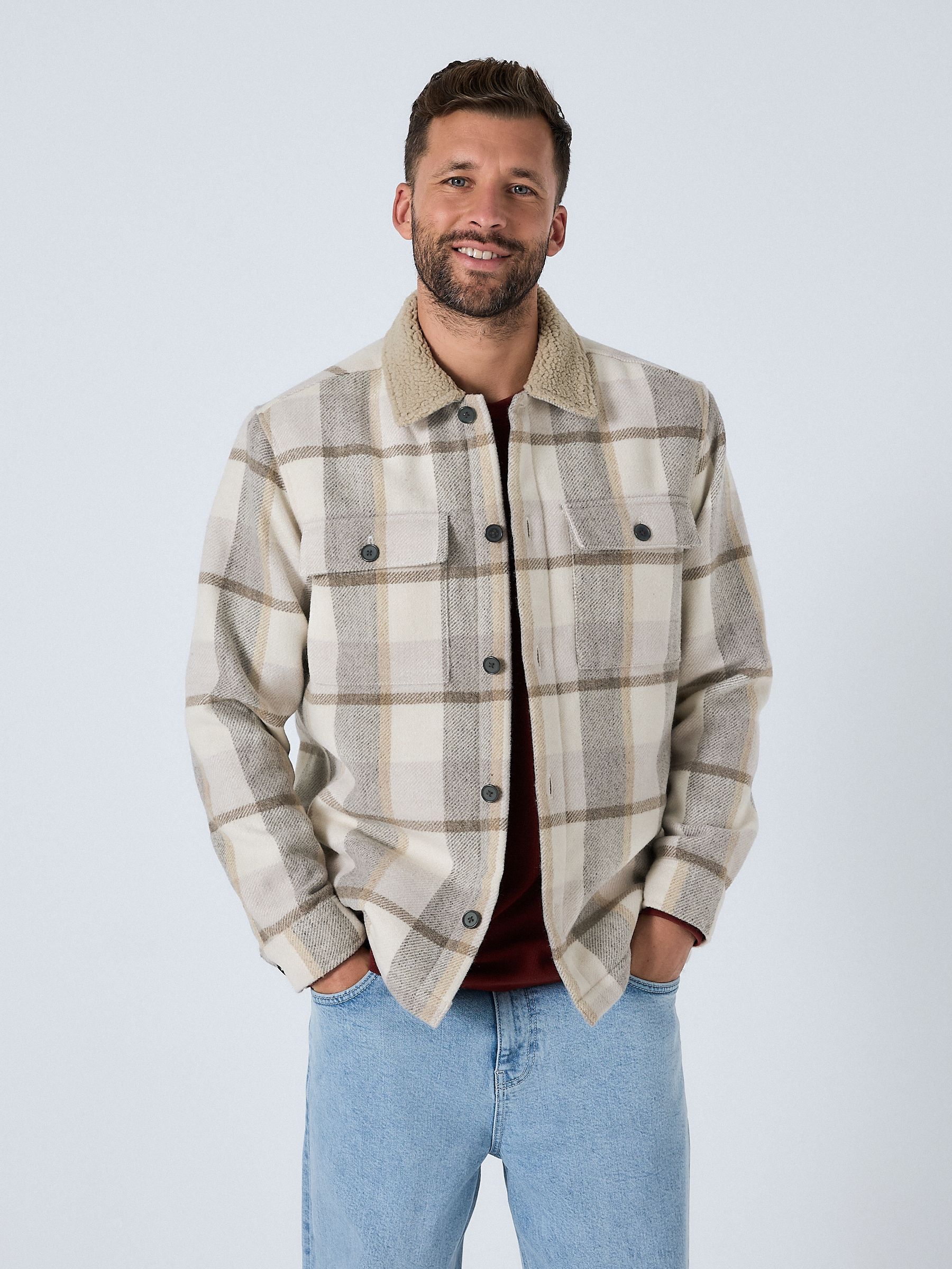 Buy Neutral Check Borg Lined Shacket from the Next UK online shop