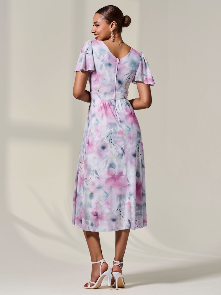 Jolie Moi Pink Petite Mesh Short Sleeve Wrap Midaxi Dress - Image 2 of 6