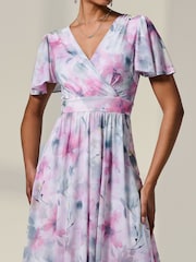 Jolie Moi Pink Petite Mesh Short Sleeve Wrap Midaxi Dress - Image 3 of 6