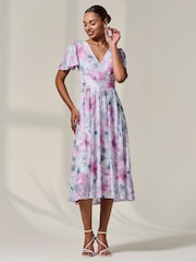 Jolie Moi Pink Petite Mesh Short Sleeve Wrap Midaxi Dress - Image 4 of 6