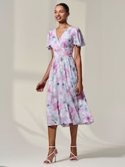 Jolie Moi Pink Petite Mesh Short Sleeve Wrap Midaxi Dress - Image 6 of 6