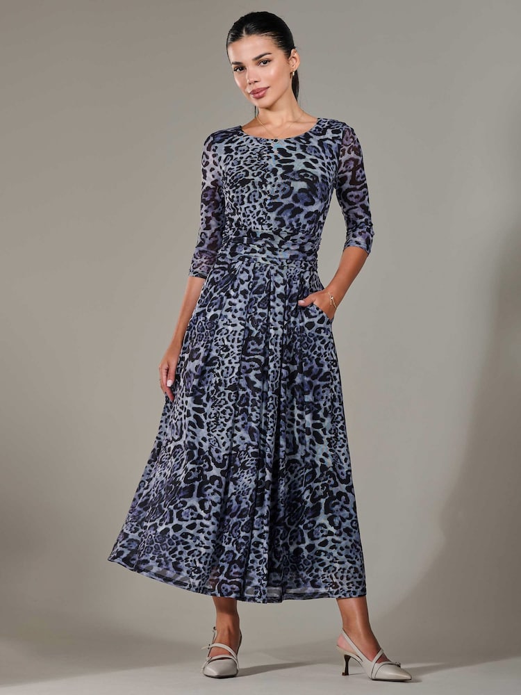 Jolie Moi Blue Petite Pleated Half Sleeve Midi Dress - Image 1 of 6