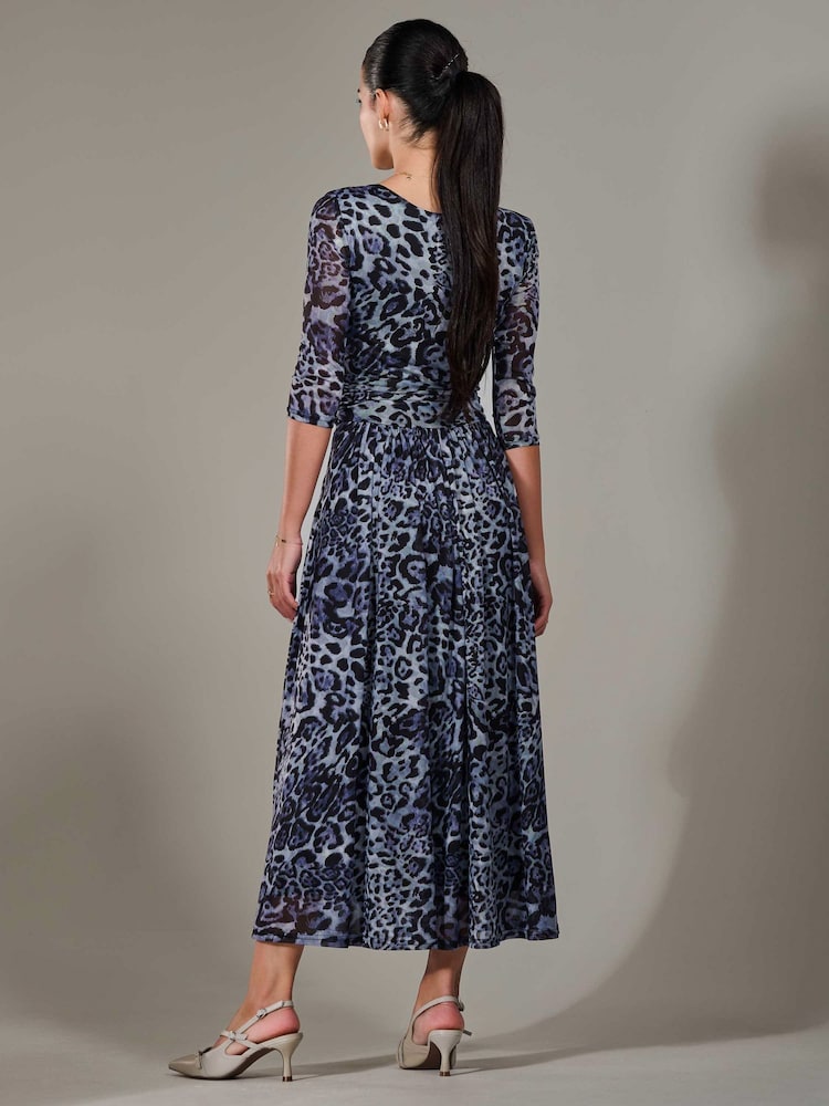 Jolie Moi Blue Petite Pleated Half Sleeve Midi Dress - Image 2 of 6