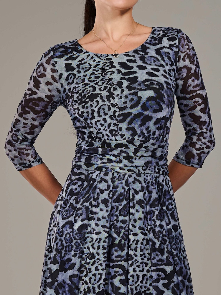 Jolie Moi Blue Petite Pleated Half Sleeve Midi Dress - Image 3 of 6