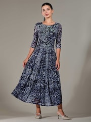 Jolie Moi Blue Petite Pleated Half Sleeve Midi Dress - Image 4 of 6