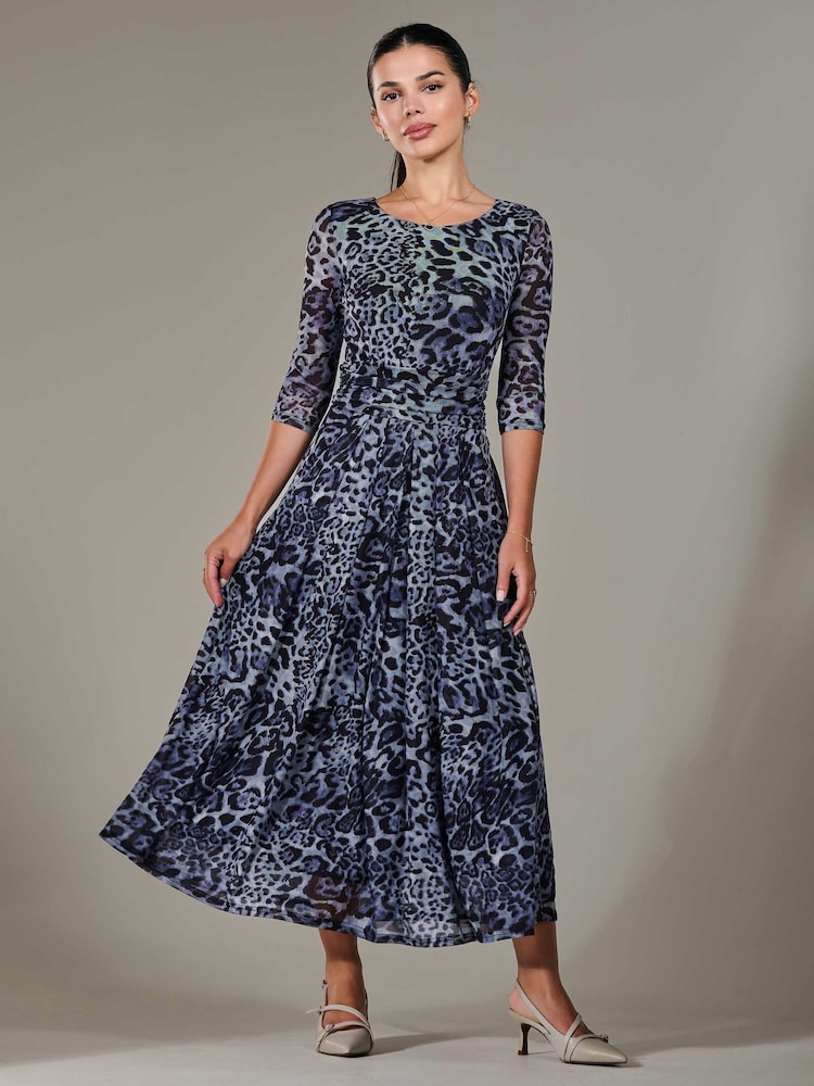 Jolie Moi Blue Petite Pleated Half Sleeve Midi Dress - Image 4 of 6