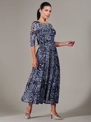 Jolie Moi Blue Petite Pleated Half Sleeve Midi Dress - Image 6 of 6