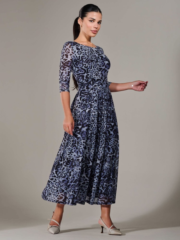 Jolie Moi Blue Petite Pleated Half Sleeve Midi Dress - Image 6 of 6