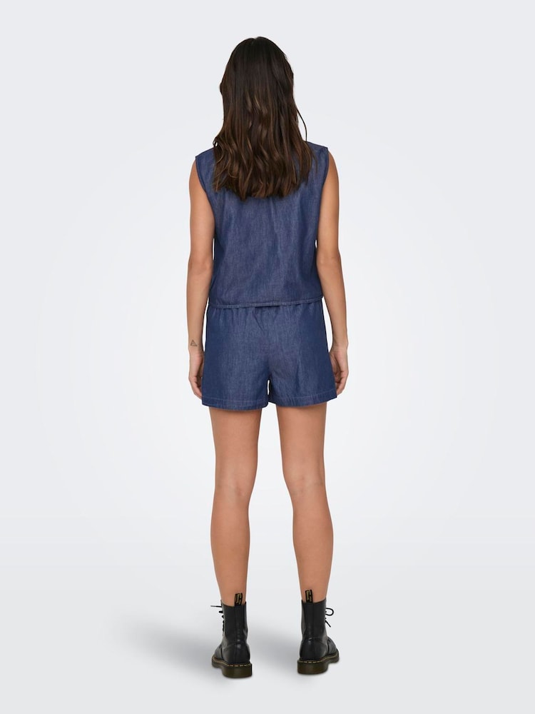JDY Blue Denim Tie Front Short Sleeve 100% Cotton Blouses - Image 3 of 6