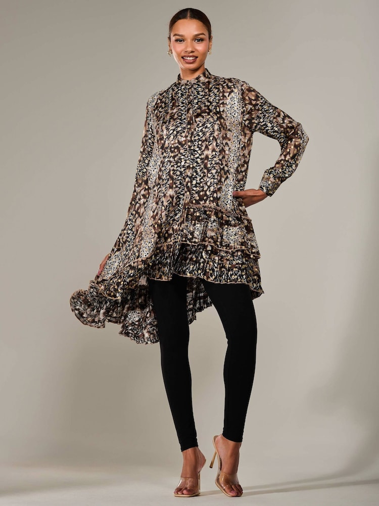 Jolie Moi Brown Dipped Hem Shirt Midi Dress - Image 1 of 6