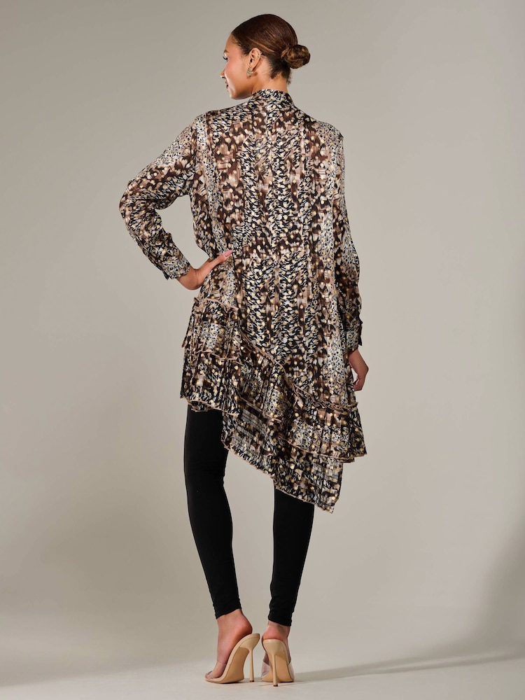 Jolie Moi Brown Dipped Hem Shirt Midi Dress - Image 2 of 6