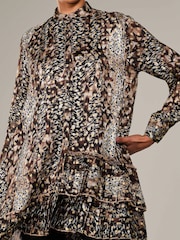 Jolie Moi Brown Dipped Hem Shirt Midi Dress - Image 3 of 6