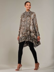 Jolie Moi Brown Dipped Hem Shirt Midi Dress - Image 5 of 6