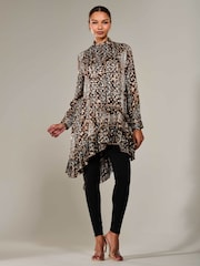 Jolie Moi Brown Dipped Hem Shirt Midi Dress - Image 6 of 6