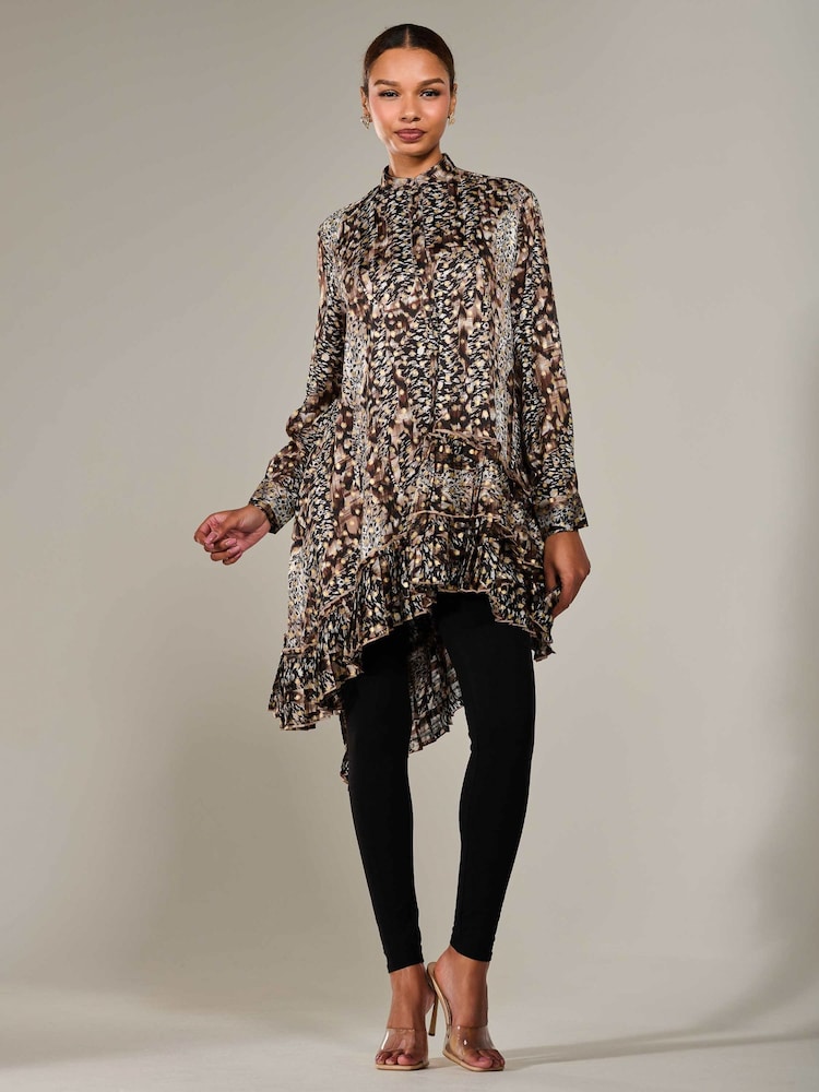 Jolie Moi Brown Dipped Hem Shirt Midi Dress - Image 6 of 6