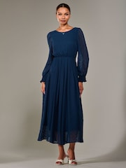 Jolie Moi Blue Long Sleeve Chiffon Midaxi Dress - Image 5 of 6