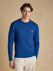 Navy Blue Quarter Zip Knitted - Joules Cable Crew Cotton Knit Jumper - Kuva 1 / 9