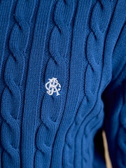 Navy Blue Quarter Zip Knitted - Joules Cable Crew Cotton Knit Jumper - Kuva 4 / 9