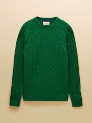 Joules Green Crew Neck Cotton Cable Knit Jumper - Image 8 of 8