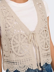 JDY Cream 100% Cotton Tie Front Crochet Vest Top - Image 3 of 6