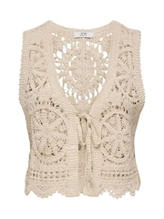 JDY Cream 100% Cotton Tie Front Crochet Vest Top - Image 6 of 6