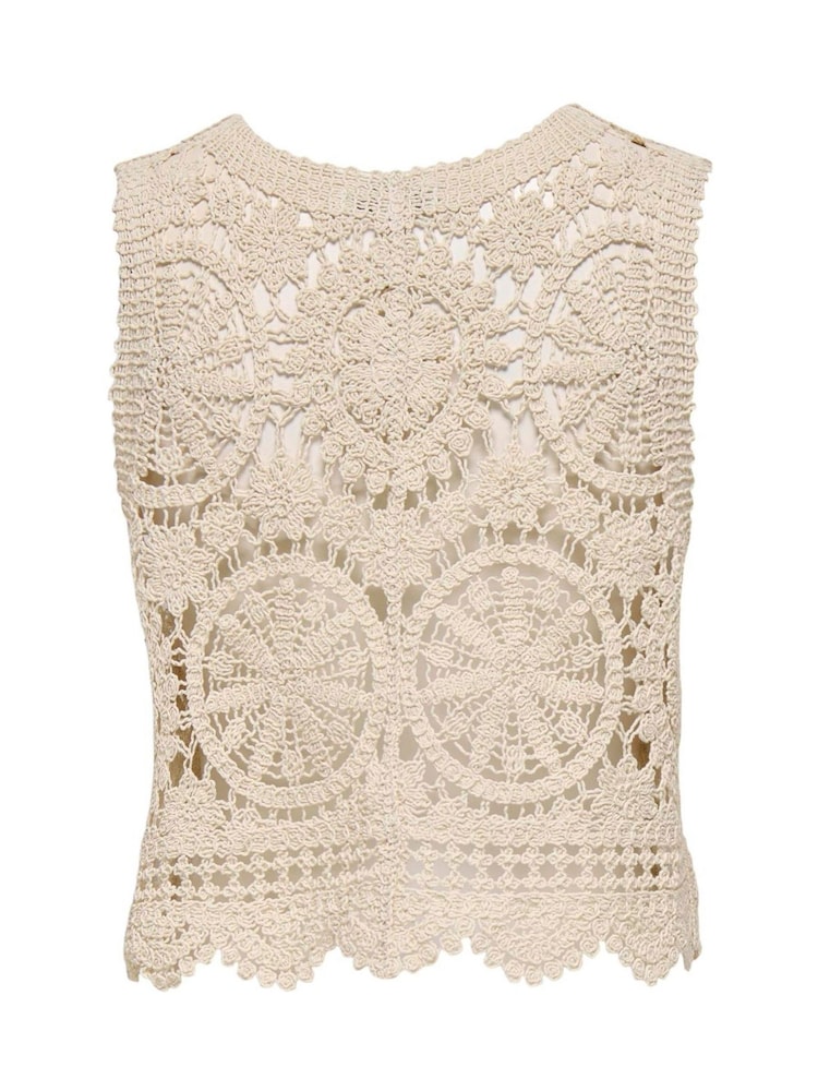 JDY 100% Cotton Tie Front Crochet Vest Top - Bild 7 von 7