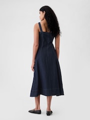Gap Blue Denim Square Neck Midi Dress - Image 2 of 5
