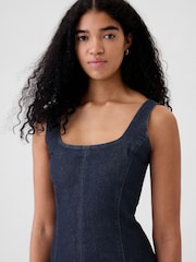 Gap Blue Denim Square Neck Midi Dress - Image 4 of 5