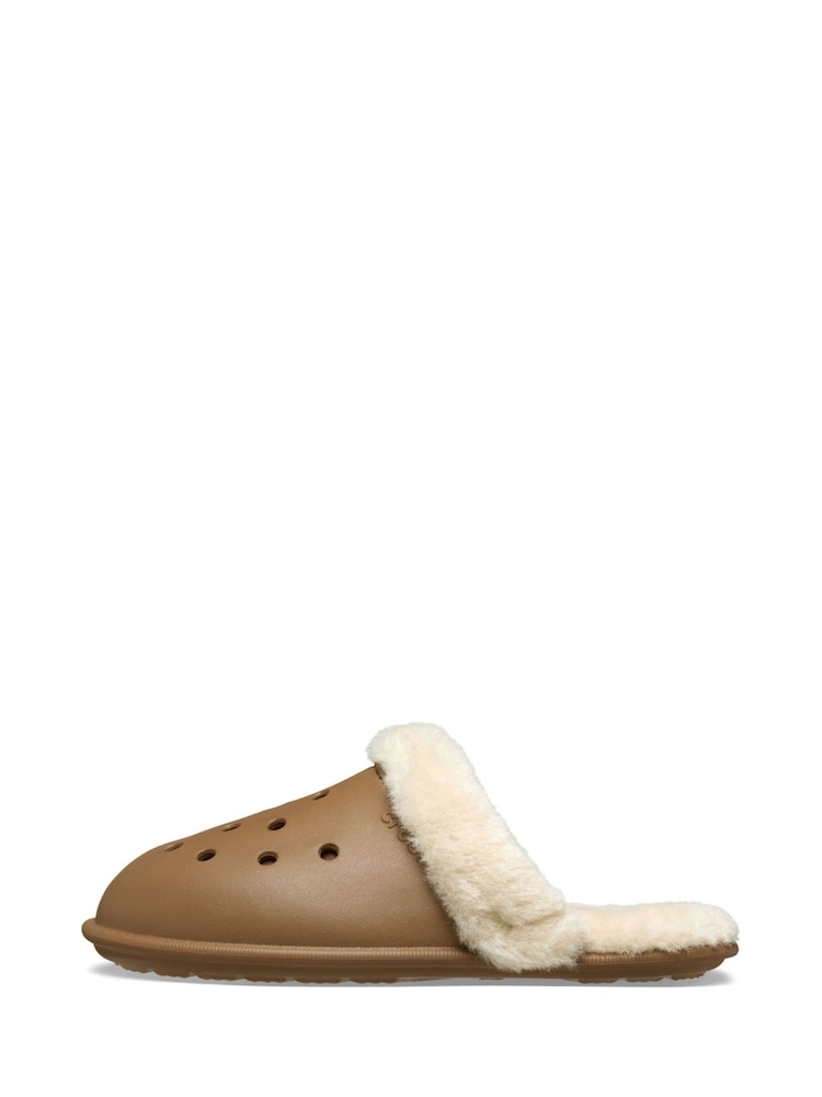 Crocs Brown Classic Fuzz Scuff Slippers - Image 2 of 7